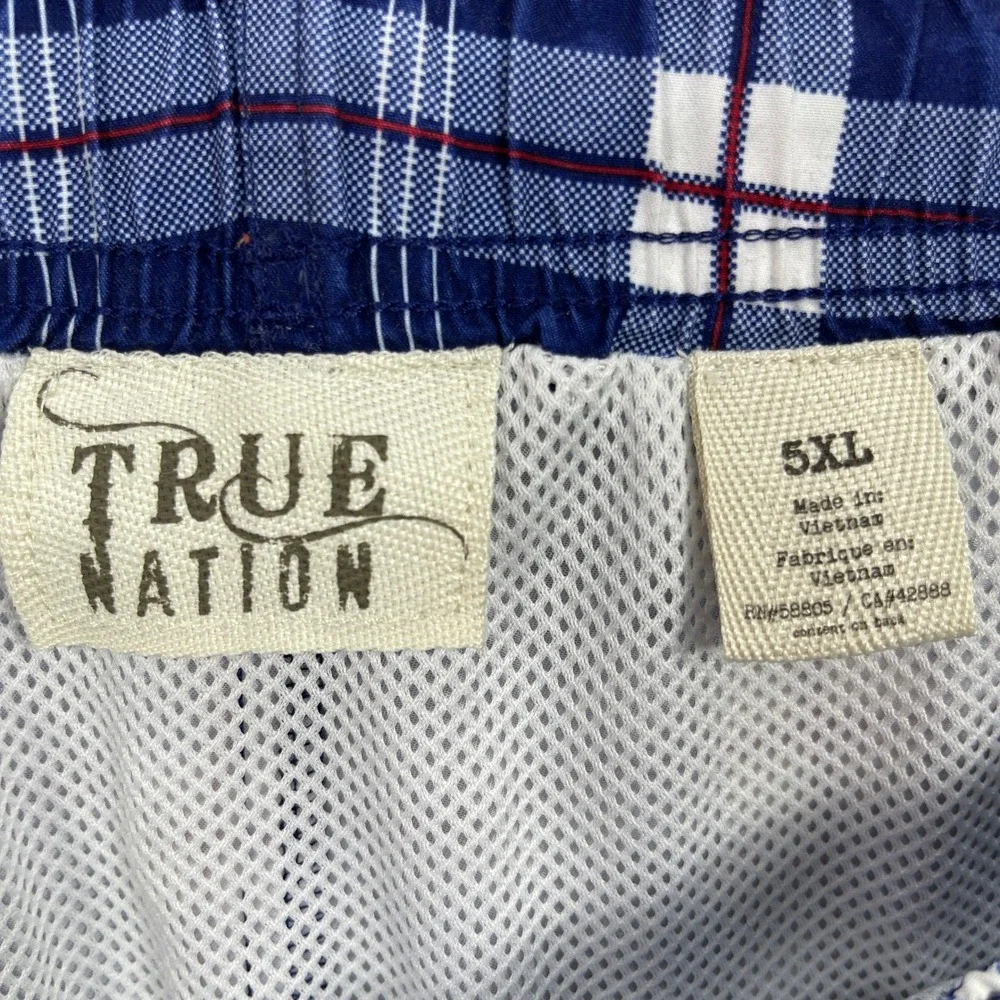 True Nation Swim Trunks Men 5XL Blue Plaid Board Shorts Mesh Lining Pockets